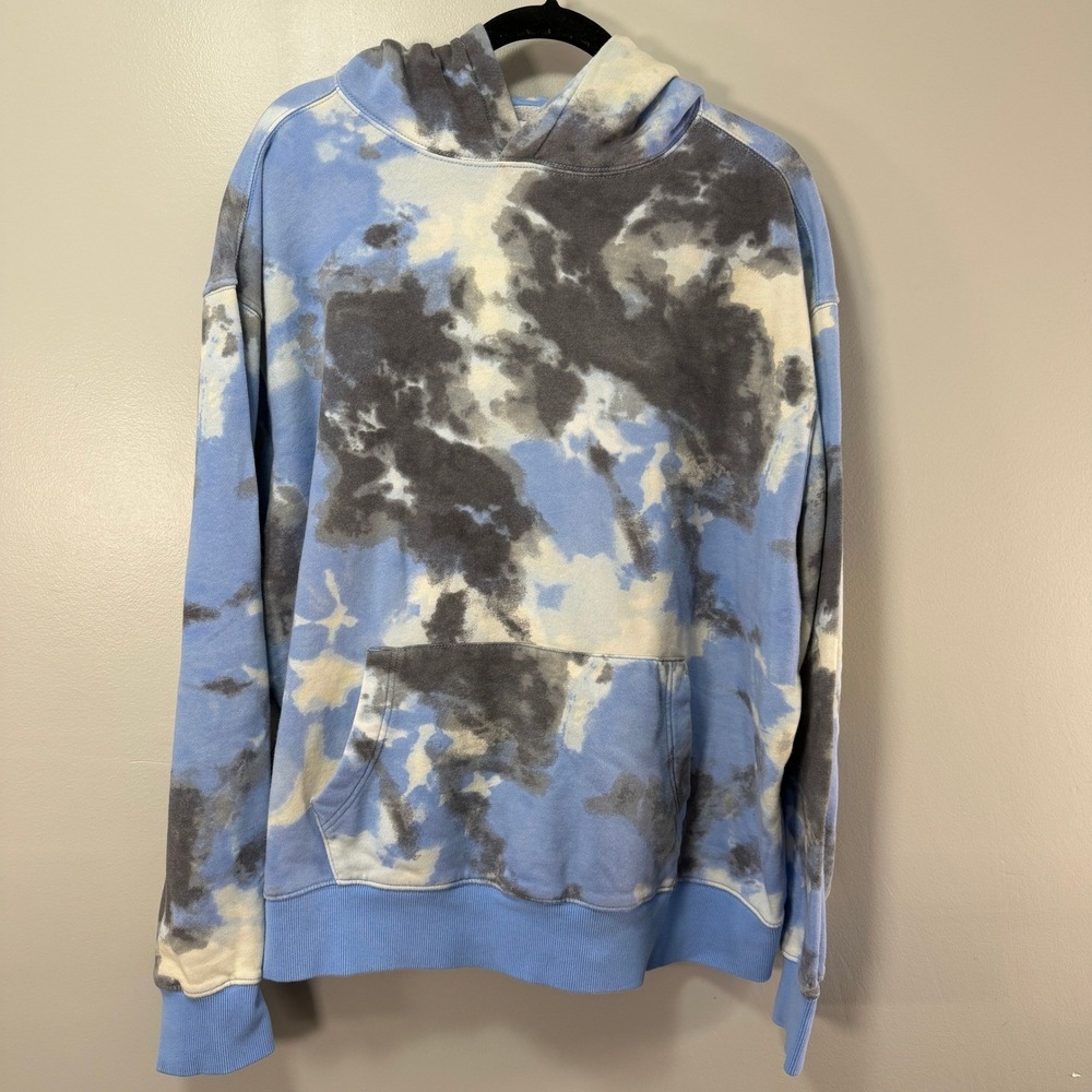 Old Navy Womens XL Blue Grey Tie Dye Fleece Pullover Hoodie Kangaroo Pocket
